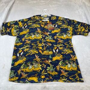Avanti Silk Hawaiian Shirt Mens XL Navy Blue Hula Surfer Aloha Camp Button Down